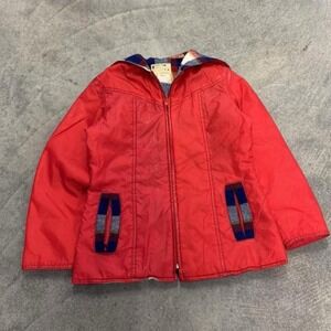 70's Women's Nylon Jacket Zip Up Hooded Red Plaid Accents Outdoor Gorp Large